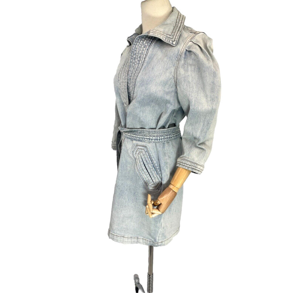 Current/Elliot Denim Jean Dress Puff Sleeve Size 1 Small Blue Light Wash Belted - Picture 2 of 14